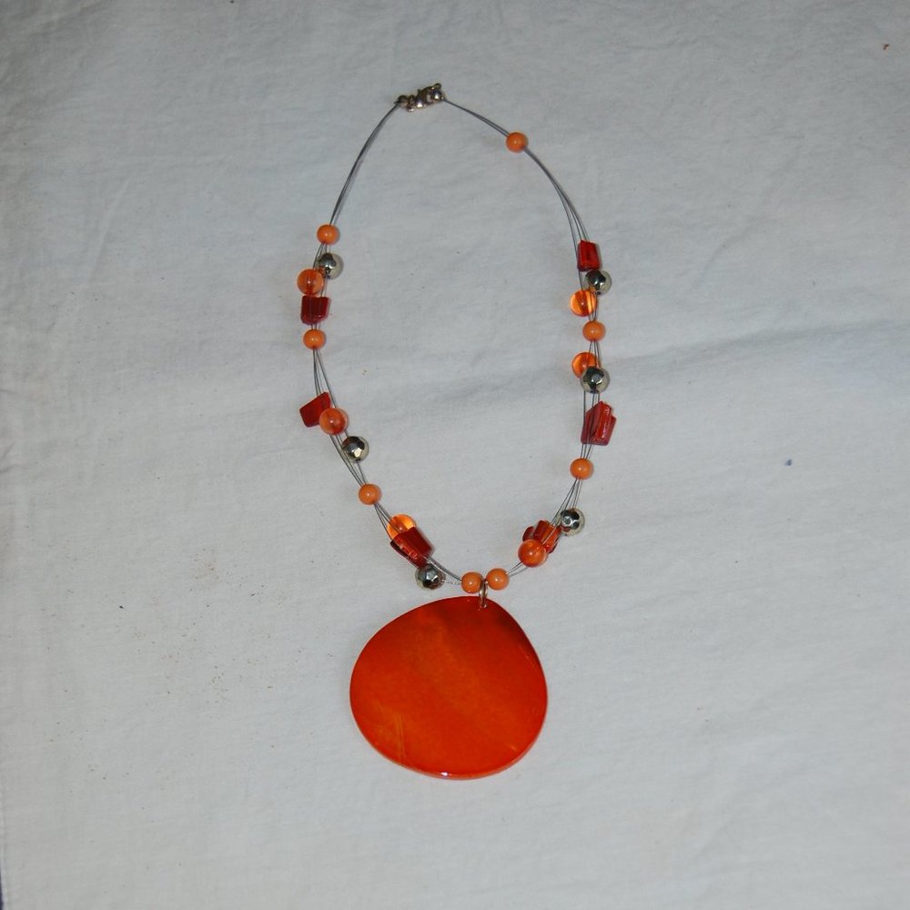 Orange Circle Wire Necklace With Stones/Beads. No Tags
